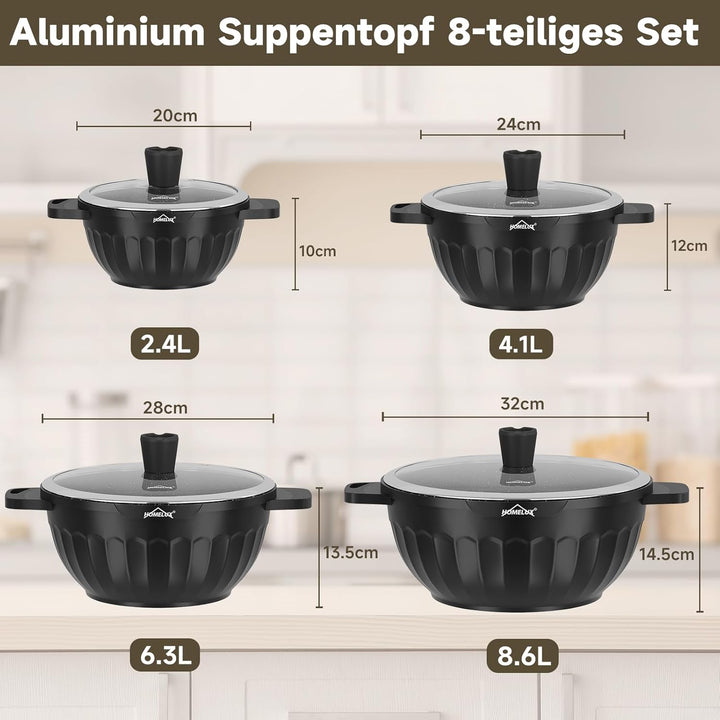 HOMELUX Topfset Induktion 8-teilig, 20/24/28/32cm Kochtopf Set mit Antihaftbeschichtet, Kochtöpfe In