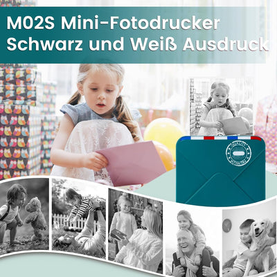 Omezizy Mini Drucker für Smartphone, M02S Mini Sticker Drucker, Bluetooth Thermodrucker, Mini Fotodr