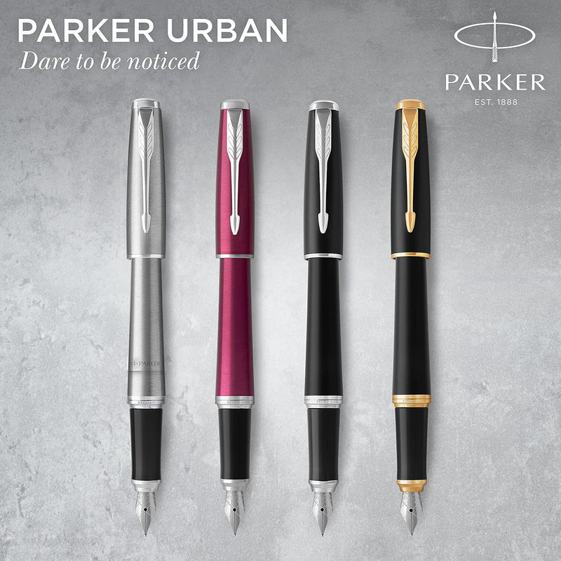 Parker Urban Füller | Muted Black mit Chromzierteilen | Füllfederhalter mit mittlerer Feder und blau
