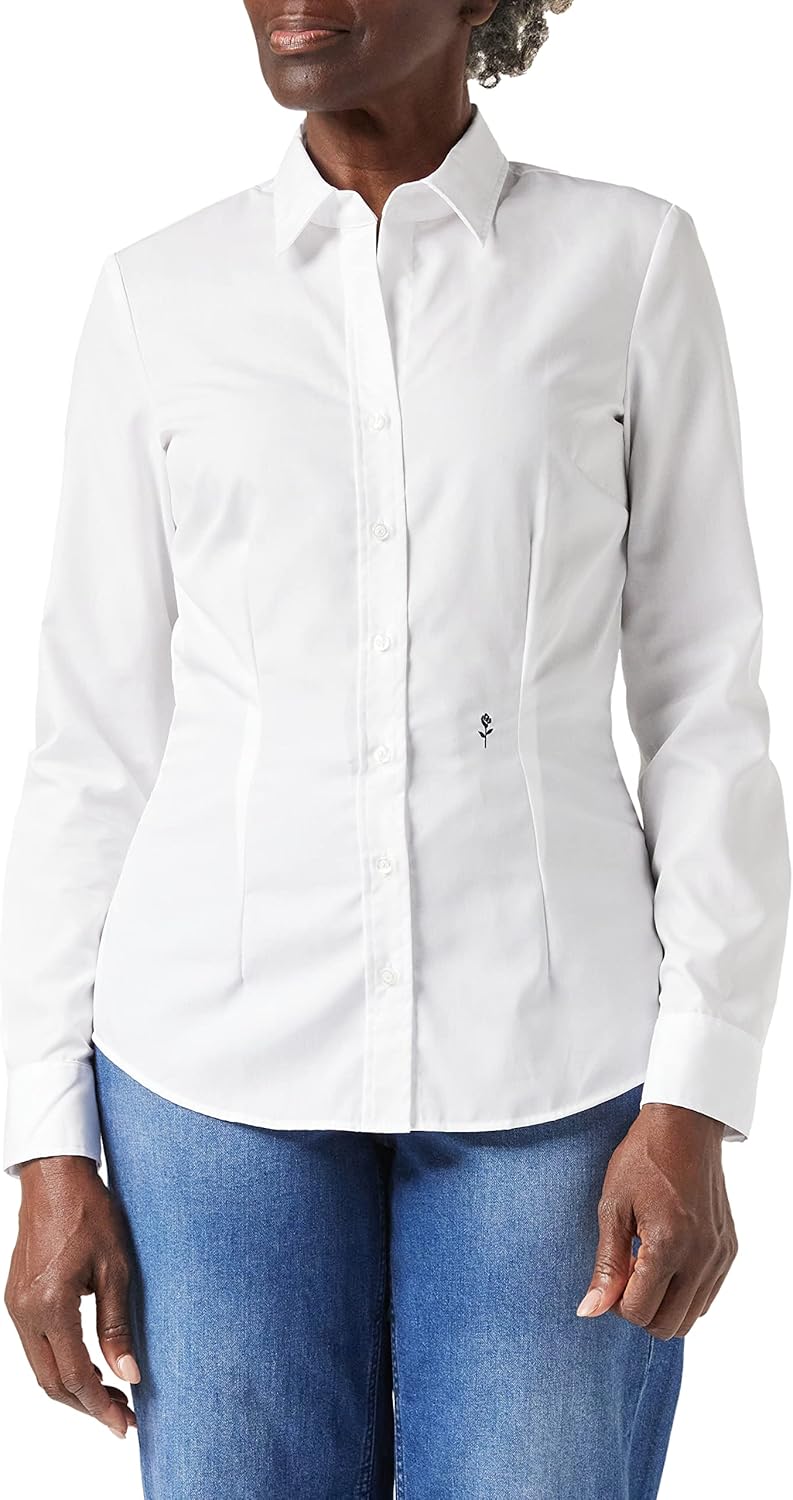 Seidensticker Damen Bluse - City Bluse - Hemdbluse - Slim Fit - Kurzarm - Uni - Stretch 32 Weiss, 32