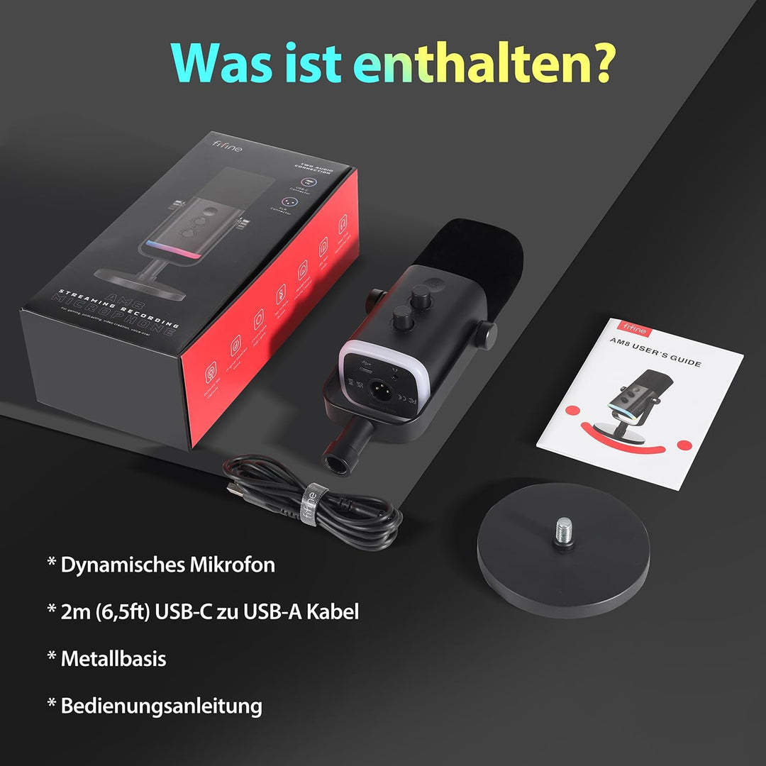 FIFINE XLR Gaming Mikrofon für Streaming Podcast Studio, USB Dynamisch Microphone PC mit Stummschalt