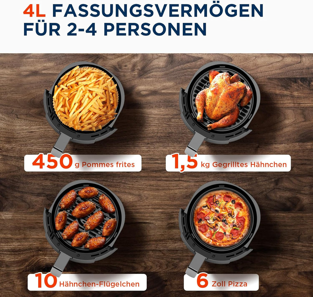 Midea Heissluftfritteuse 4L XL Air Fryer mit LED-Touchscreen, [35-200°C|8 Kochfunktionen|Spülmaschin