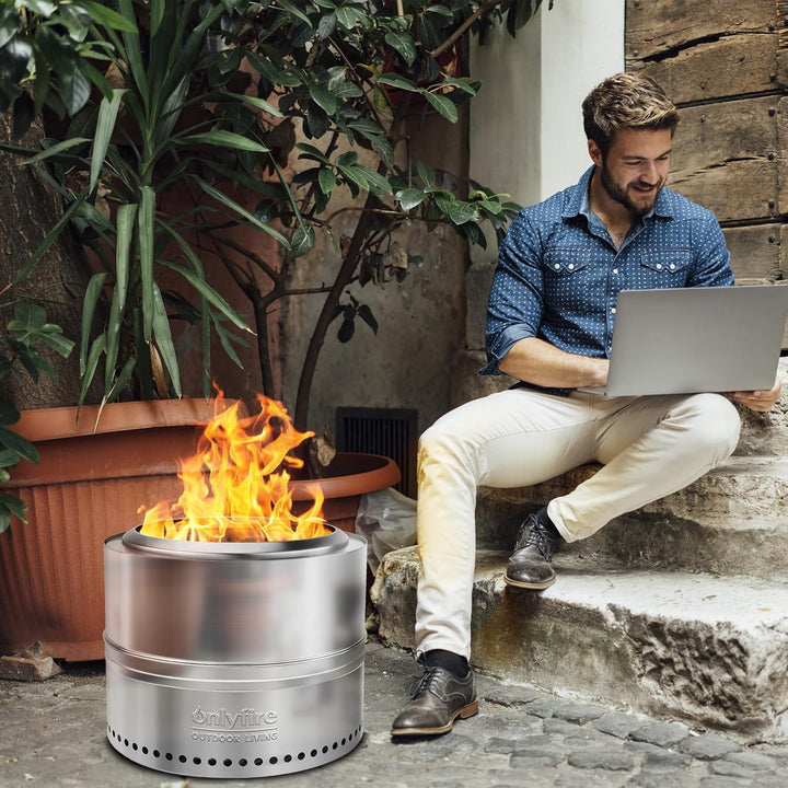 Onlyfire Tragbare Feuerstellen mit Aufbewahrungstasche, 50cm Fire Pit aus Edelstahl, Abnehmbarer Asc