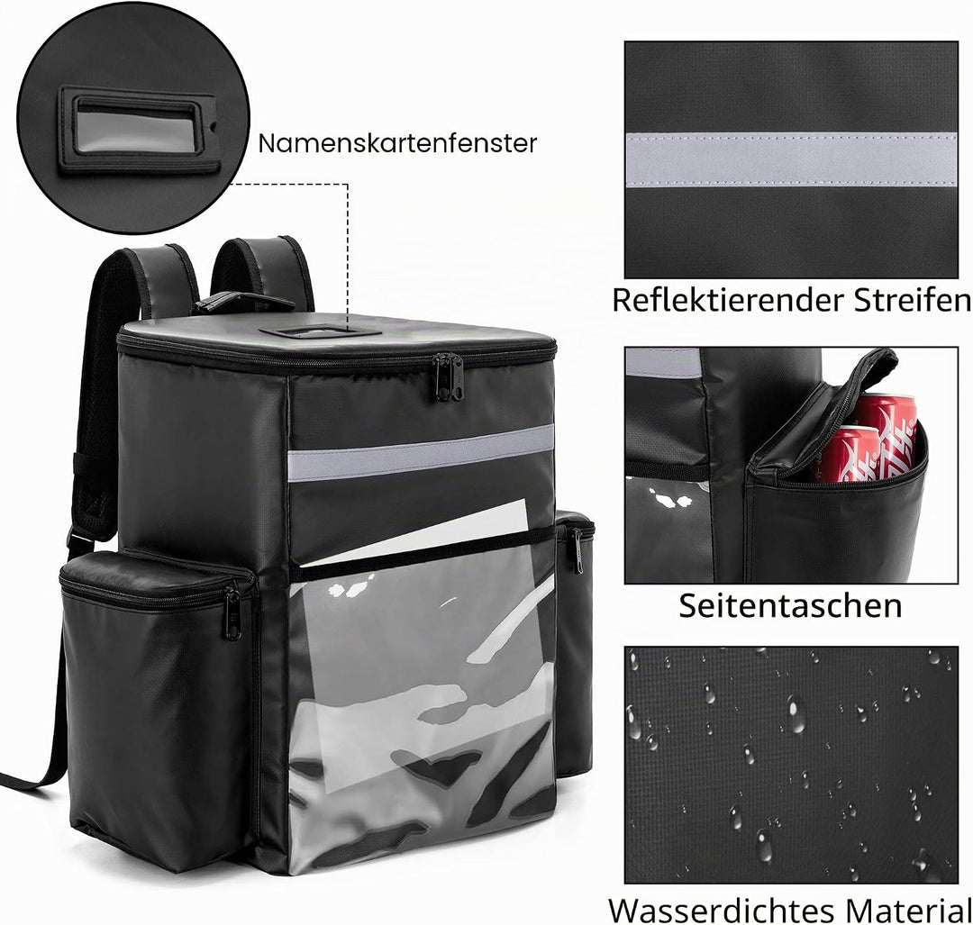 Trunab Kühltasche Lieferrucksack Isoliert Schwarz, Wasserdichter Insulated Bag Thermorucksack Transp