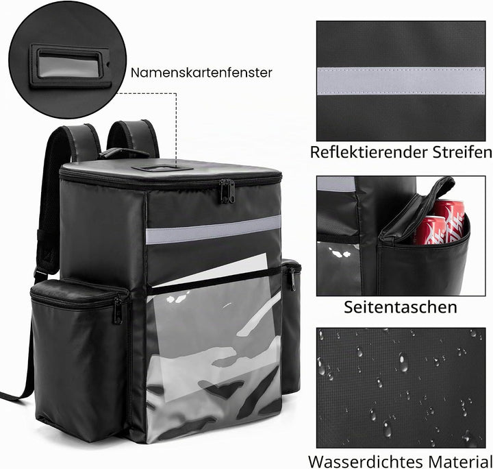 Trunab Kühltasche Lieferrucksack Isoliert Schwarz, Wasserdichter Insulated Bag Thermorucksack Transp