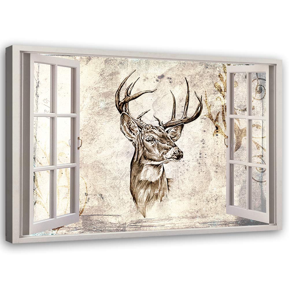Feeby Viles - Leinwand Bilder - Fensterblick Natur- 90x60 cm- Deko Wohnzimmer - Wandbilder Schlafzim