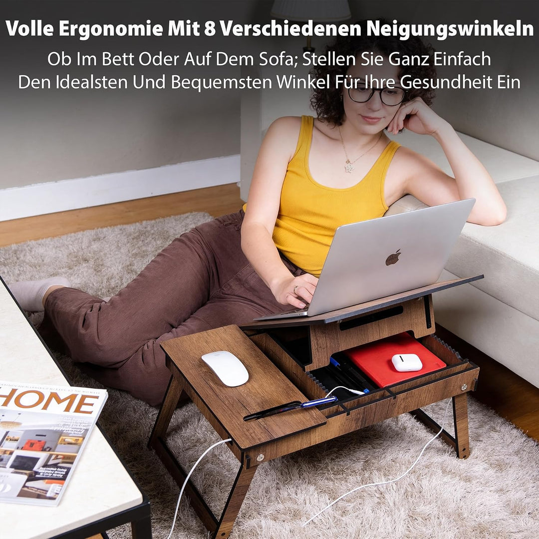 Vigo Wood Laptoptisch, Laptop-Ständer aus Holz für Bett, Verstellbarer Laptop-Schreibtisch und Kniet
