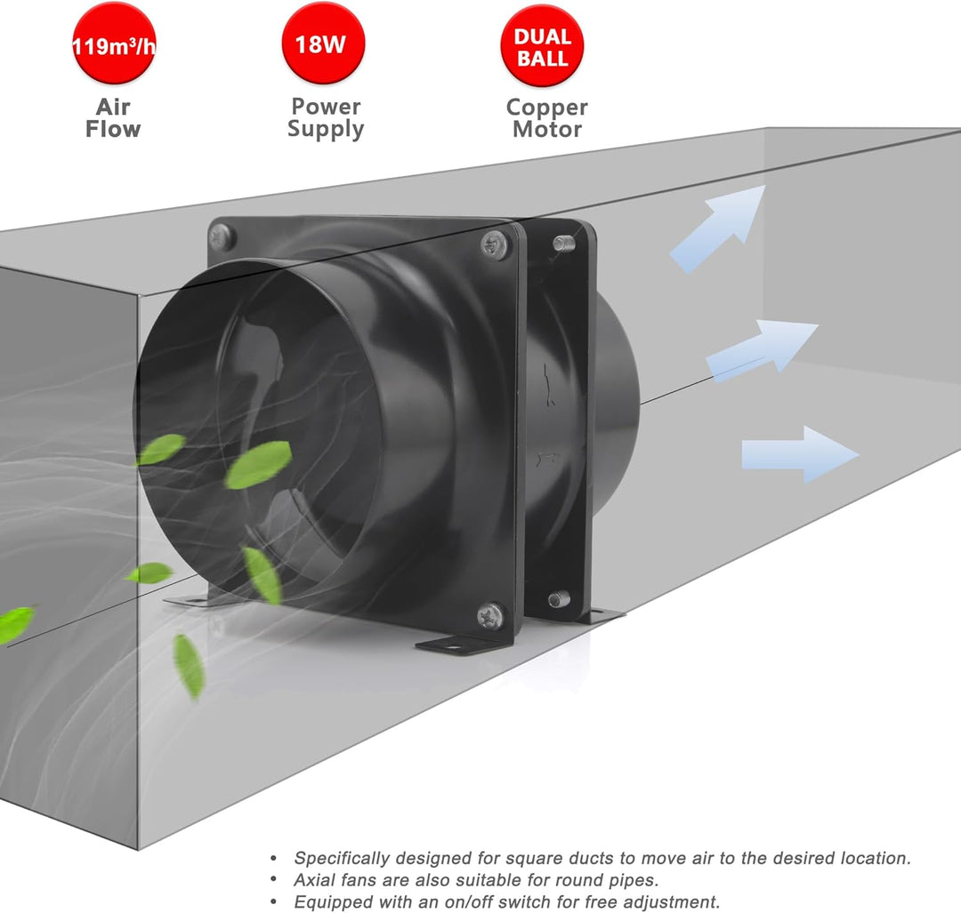 Moonjor 150mm Axial Rohrventilator, 323m³/h Abluftventilator Kanalventilator mit Ein-Aus Schalter, 2