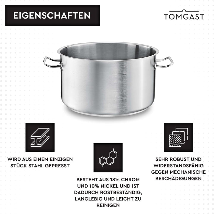 Topf Durchmesser: 24 cm Höhe: 15 cm Fassungsvermögen: 6,5 l | Edelstahl 18/10 | Wandstärke 1 mm bis