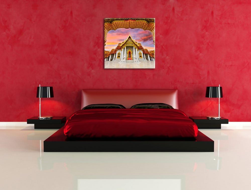 Marmortempel von Bangkok, Format: 70x70 auf Leinwand, XXL riesige Bilder fertig gerahmt mit Keilrahm
