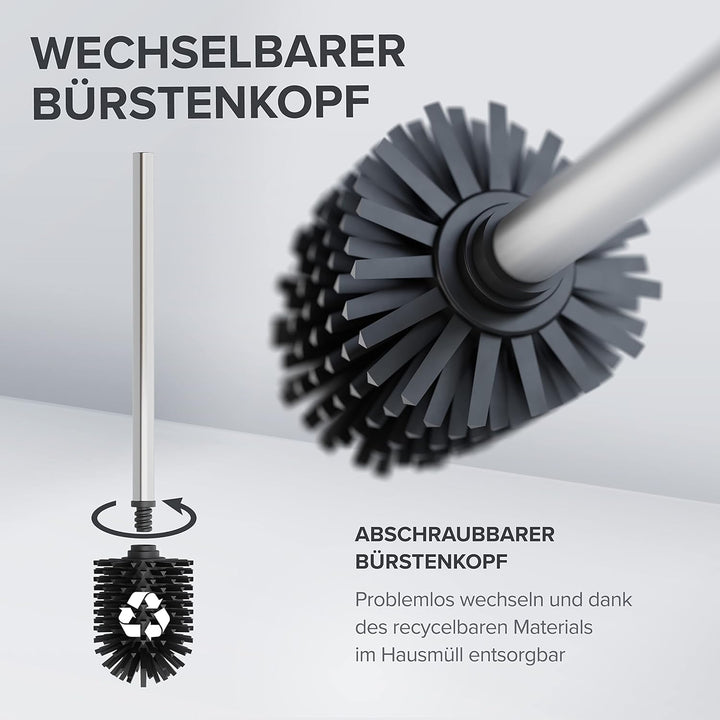 ovimar Toilettenbürste Tuno Silber | Silikon Klobürste | Belüftungsfunktion | frei stehend | Bürsten