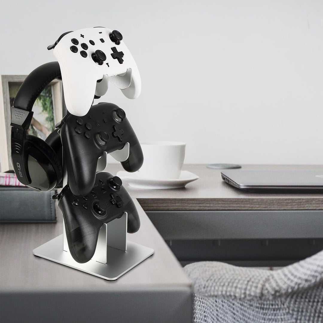 3-stöckig Spielkonsole Halterung Kopfhörerhalterung Gamepad Ständer für hängendes Headset 3 Silber,