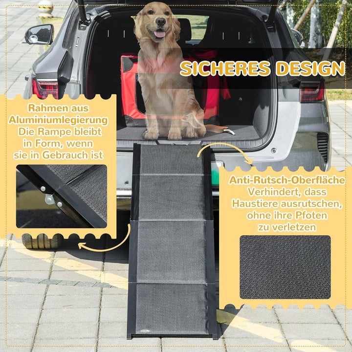 PawHut Haustierrampe Klappbare Hunderampe Autorampe, Hundeeinstiegshilfe aus Alu, rutschfeste Koffer