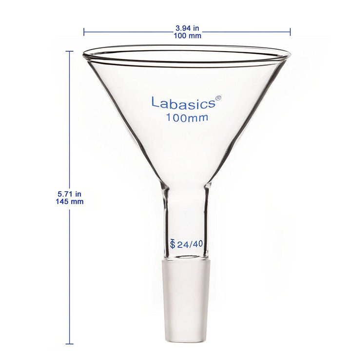 Labasics Pulvertrichter aus Glas mit Kurzem Stiel und 100 mm Spitze O.D. und 24/40 Inner Joint Glass