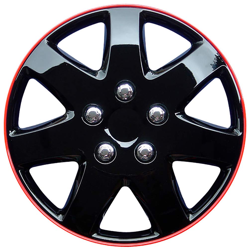 AUTO-STYLE Satz Radzierblenden Michigan 14-Zoll Schwarz/Rot unrandet 14-inch Schwarz/Rot Umrandet, 1