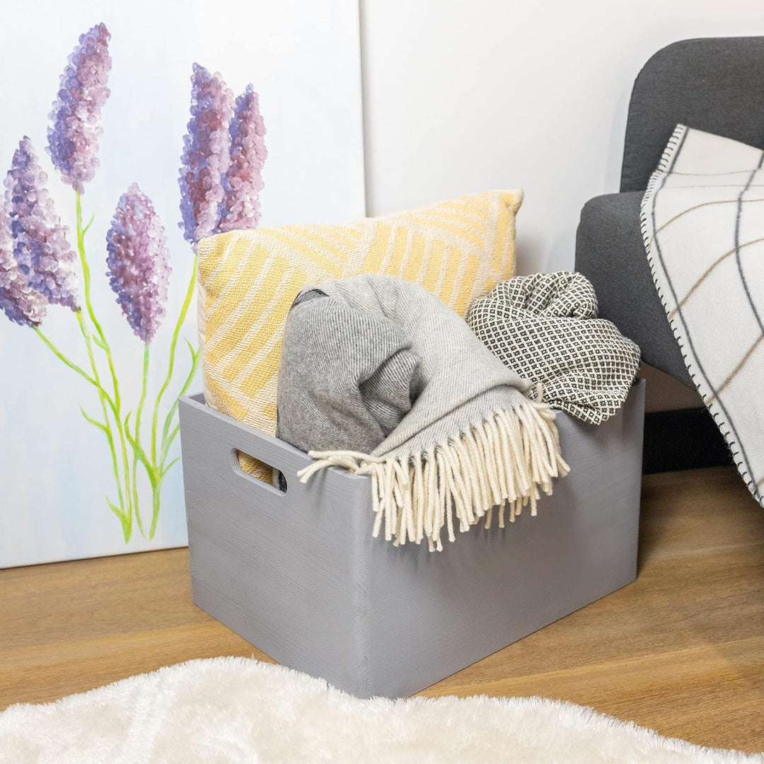 Creative Deco XXL Grosse Graue Holzkiste Obstkiste Korb Ostern | 40x30x24cm (+/-1cm) | mit Griffen |