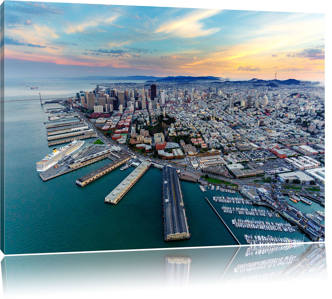 Pixxprint San Francisco bei Sonnenuntergang, Format: 100x70 auf Leinwand, 100x70