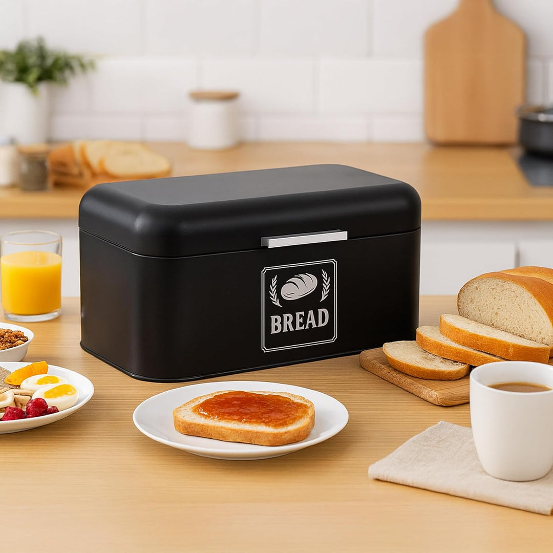 Relaxdays Brotkasten, Brotbox mit Deckel & Griff, HBT: 17x42x24 cm, Brot aufbewahren, Brotkiste Retr