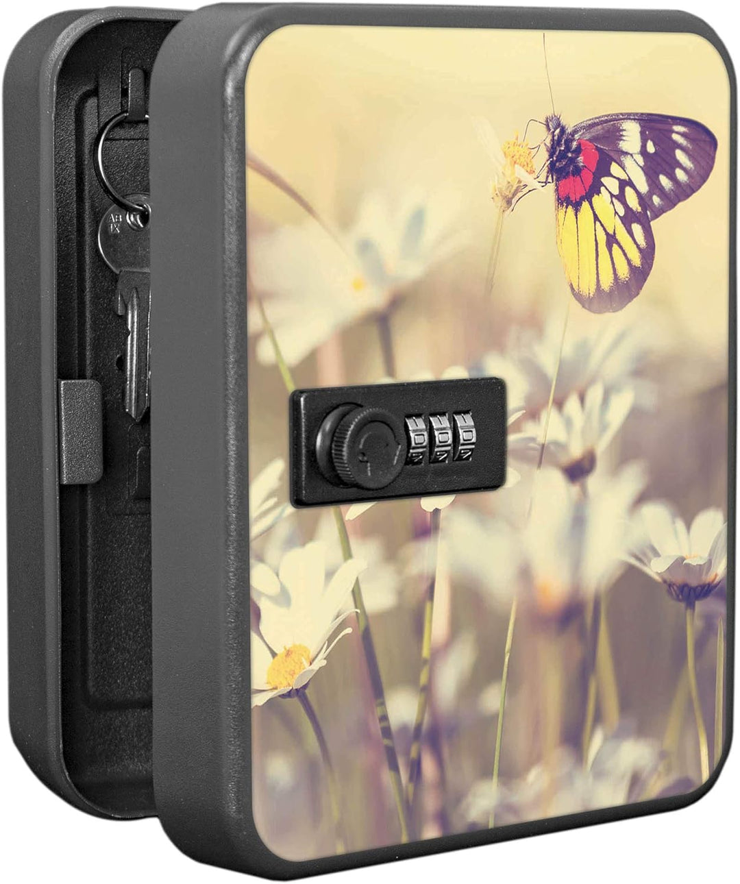 banjado® Burg-Wächter® abschliessbarer Schlüsselkasten mit Motiv Rotgelber Falter für 20 Schlüssel -