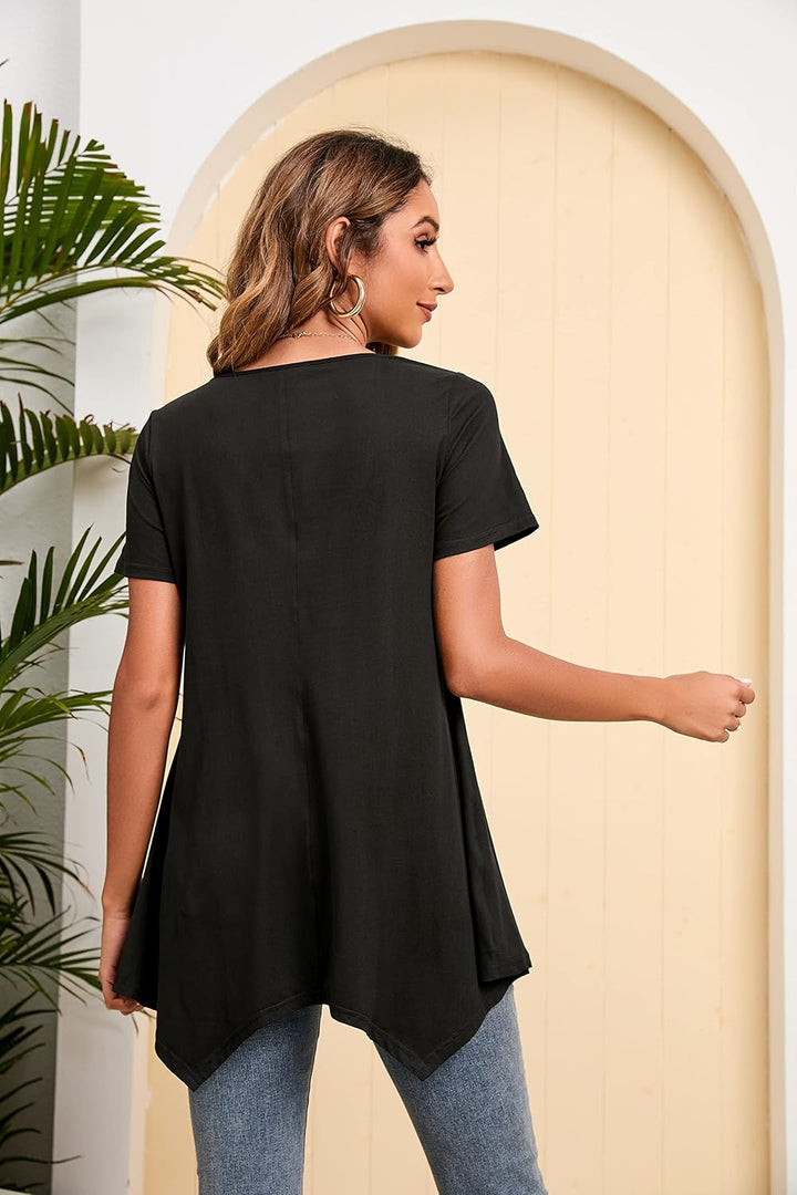 Enmain Damen Tunika Shirt Langarm/Kurzarm Bluse Tunika Blumen Longshirt Casual Elegante 3/4 Ärmel Ru