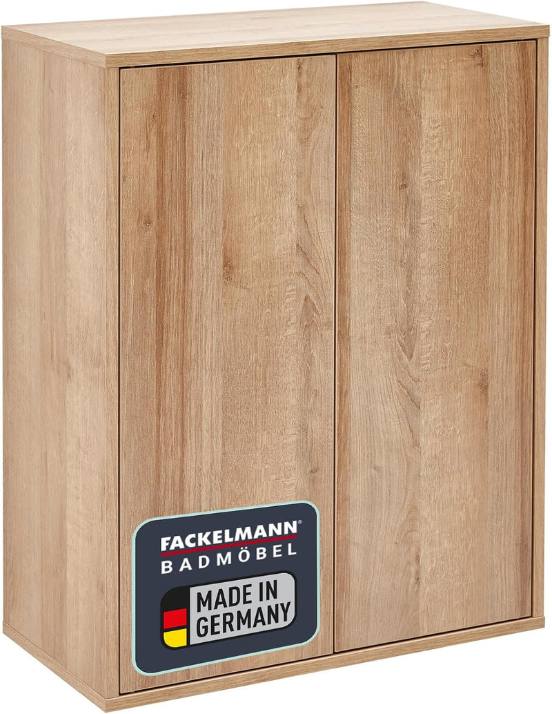 FACKELMANN Finn Midischrank (60 x 75 x 30,5 cm) – Badezimmerkommode mit 2 Einlegeböden aus Glas – Ba