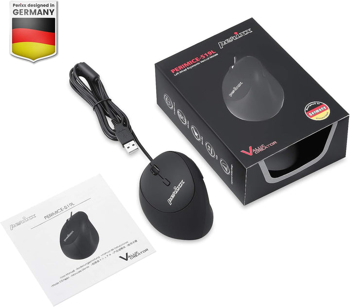 Perixx Perimice-519L USB-Maus, kabelgebunden, tragbar, vertikal, Mini-Grösse, für Laptops und Comput