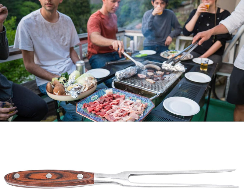 Fleischgabel, Tranchiergabel, Edelstahl, Fleisch-Serviergabel, Grillgabel mit Holzgriff, für Küche,