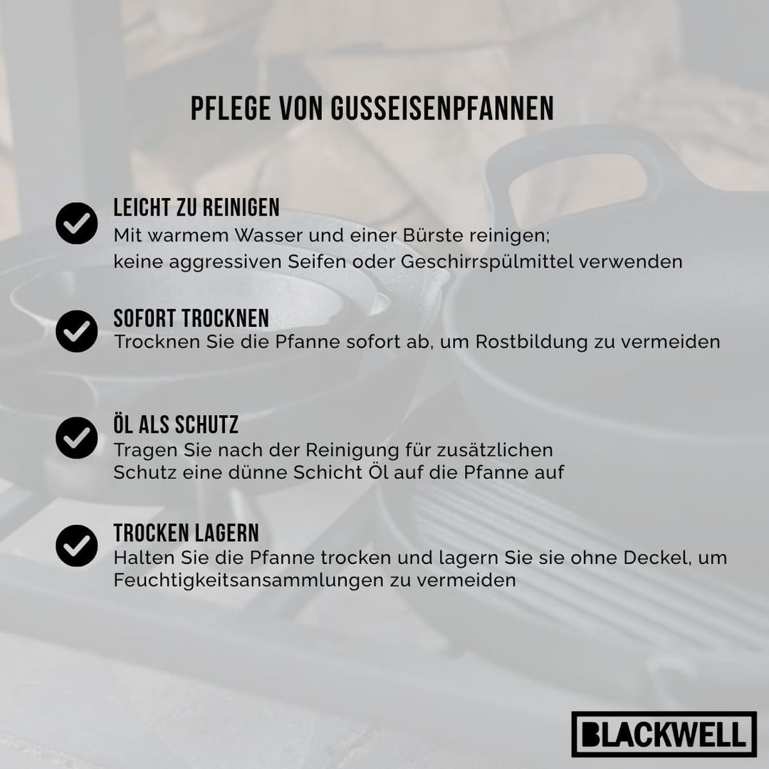 Blackwell Grillpfanne | Gusseisen | 23 x 23 cm | Ohne Antihaftbeschichtung | Alle Herdarten Grillpfa