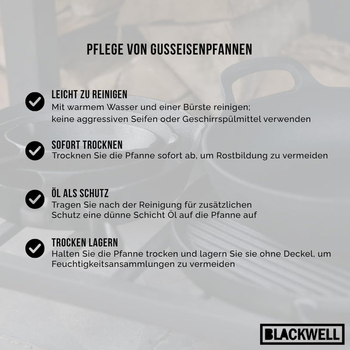 Blackwell Grillpfanne | Gusseisen | 23 x 23 cm | Ohne Antihaftbeschichtung | Alle Herdarten Grillpfa