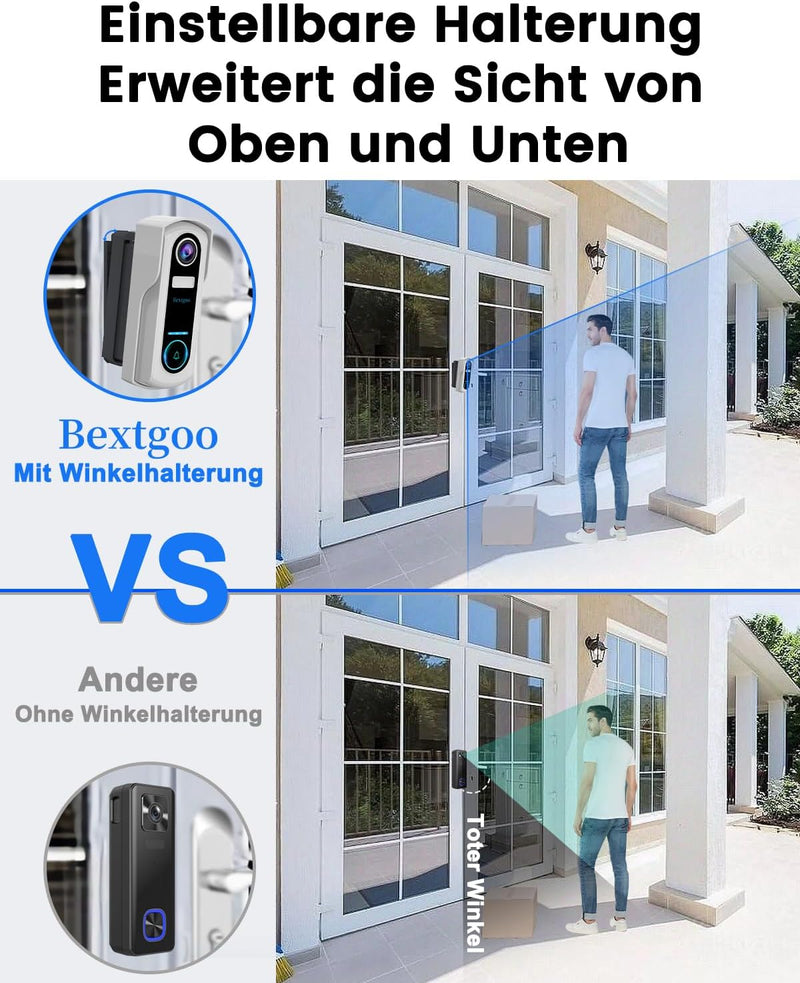 Bextgoo Türklingel mit Kamera, Mehrwinkelständer, 2K FHD Funkklingel mit Kamera WLAN, 10000mAh Akku,