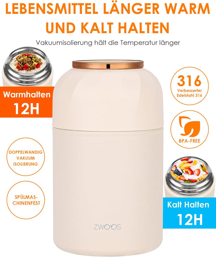 ZWOOS Thermoskanne für Lebensmittel, 850 ml, Edelstahl, isoliert, mit Griff, isolierte Lebensmittelb