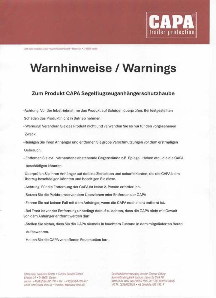 Die CAPA Schutzhaube für Segelfluganhänger Gross