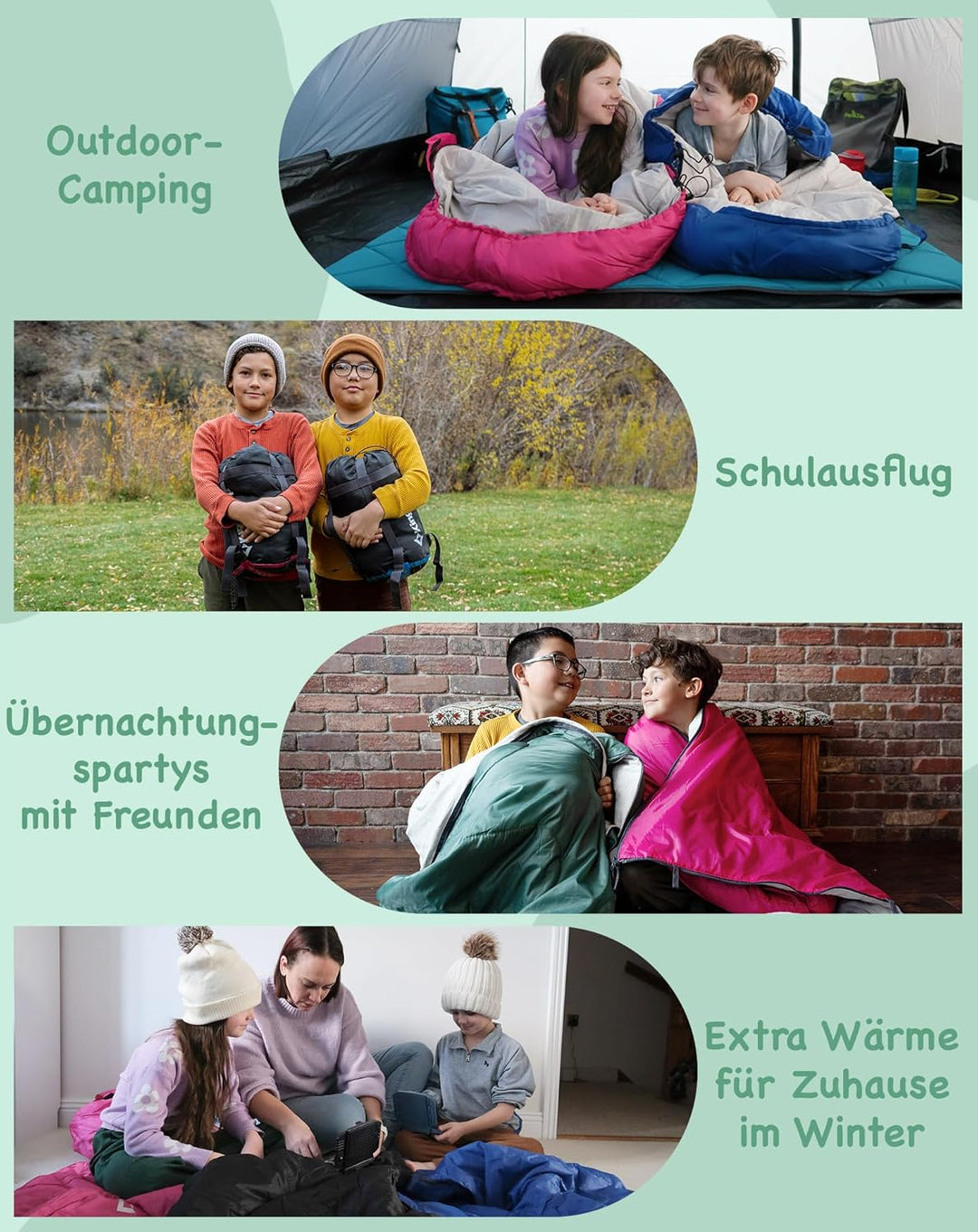 KingCamp Kinderschlafsack 3 Jahreszeiten Deckenschlafsack für Kinder 100-140cm Leicht Warm für Campi