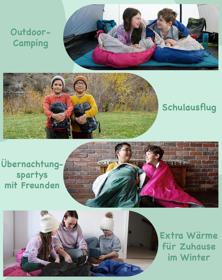 KingCamp Kinderschlafsack 3 Jahreszeiten Deckenschlafsack für Kinder 100-140cm Leicht Warm für Campi