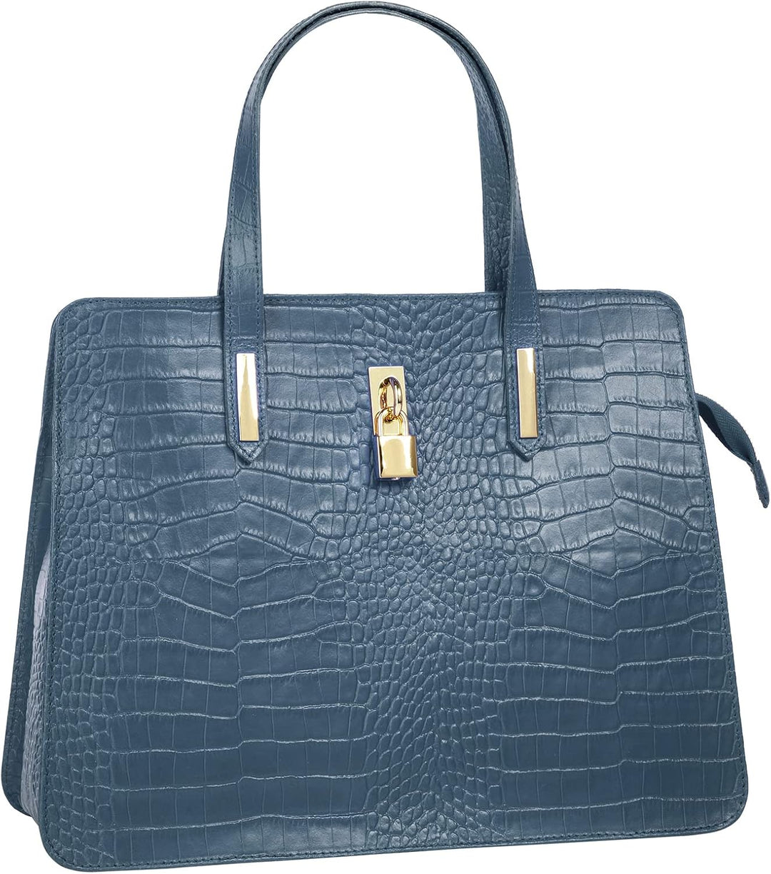 Cluty Handtasche Echt Leder Damen | Made in Italy, Smartphonefach, Kroko-Design, elegante Umhängetas