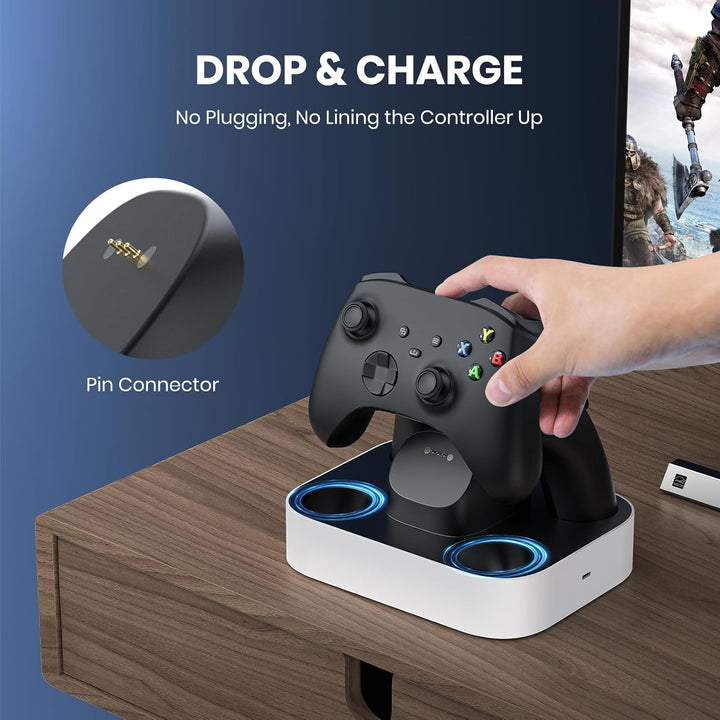 NEWDERY Ladestation für Xbox Wireless Controller, 2 x 1100 mAh wiederaufladbare Akkus für Xbox One/S