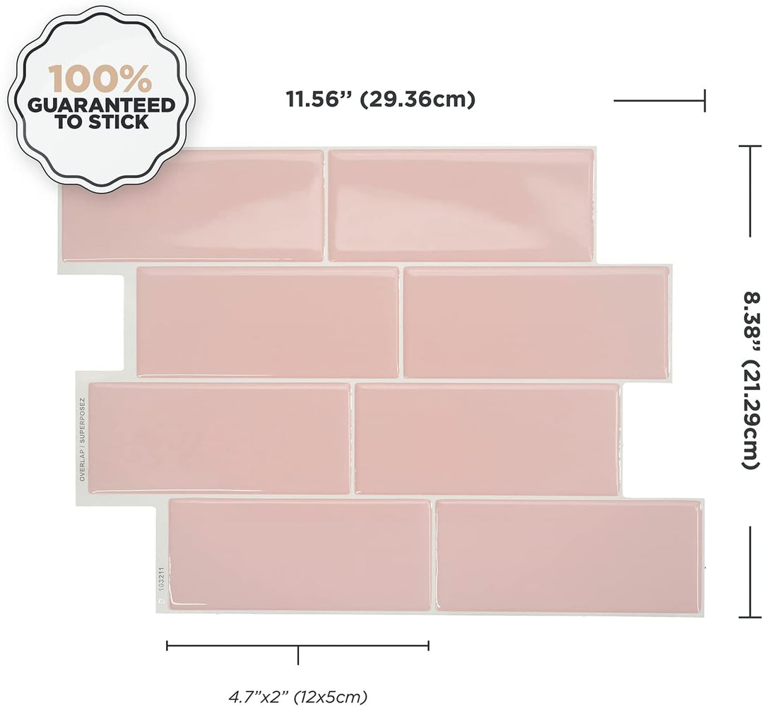 Smart Tiles - Peel and Stick Selbstklebende Metro Fliesen - 4 Bögen mit 29.36 cm x 21.29 cm - 3D-Kle