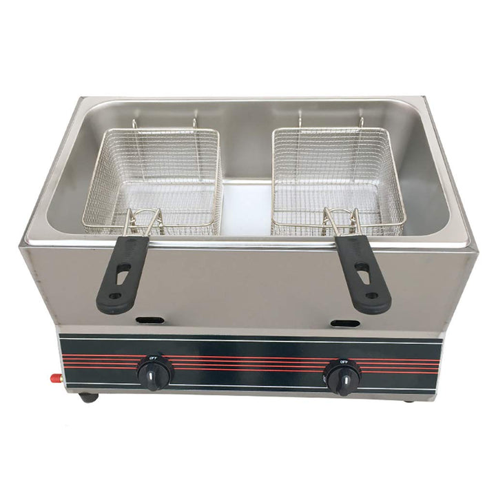 Deep Fryer Gas Fritteuse 22L Doppel-Zylinder-grosse Kapazitäts-Friteuse Edelstahl Material Infrarot-