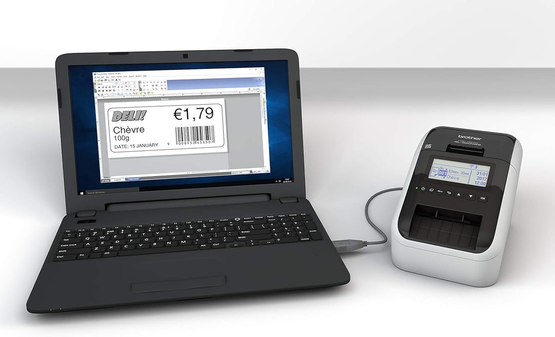 Brother QL-820NWB Netzwerk-Etikettendrucker (mit Rot-Schwarz-Druckfunktion, Schnittstellen: USB, WLA