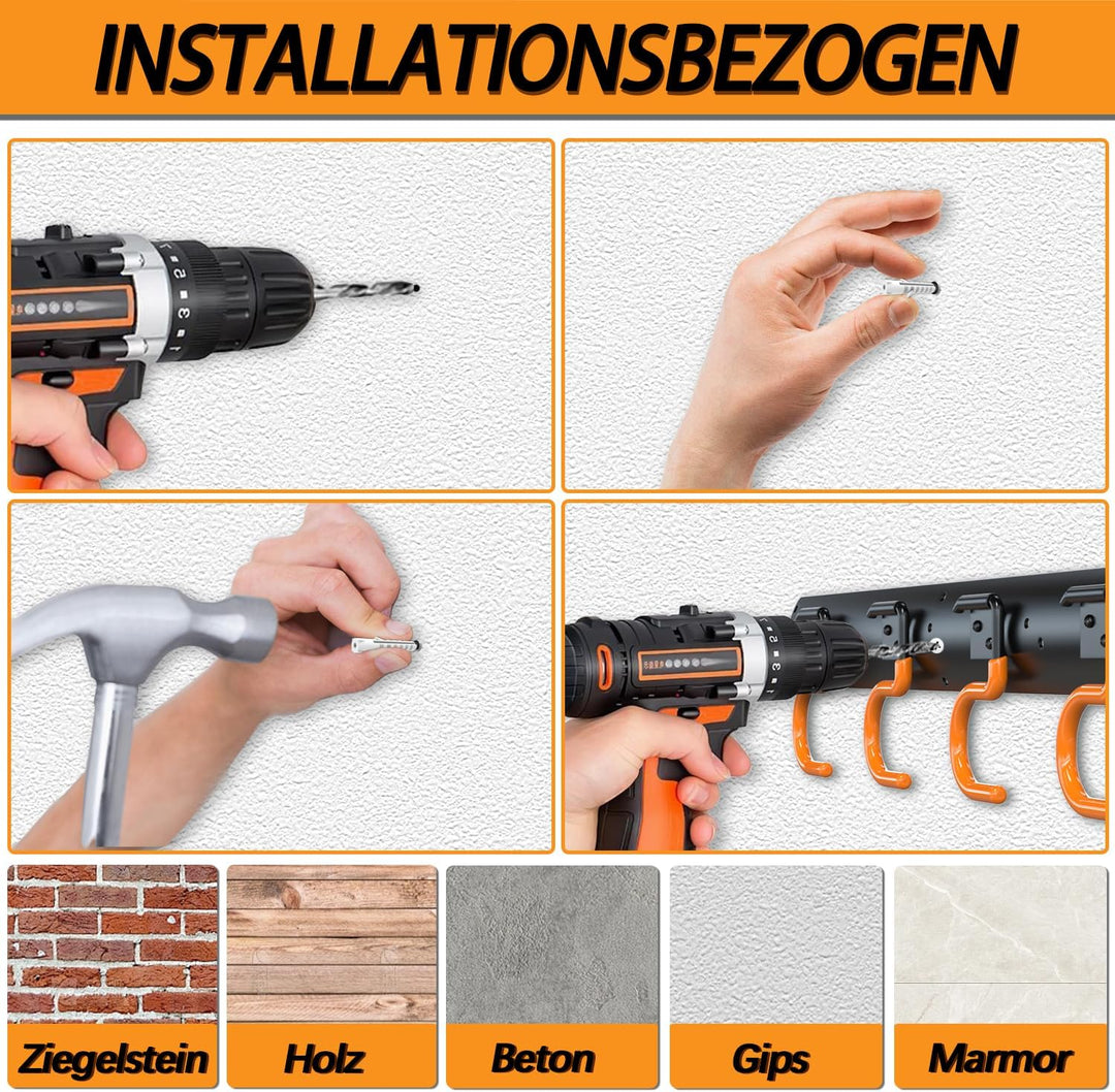 3-H Wandhalterung Gartengeräte 2 x 42cm,Gartengeräte Aufhängung Stahl,Gartengerätehalter für Garage,