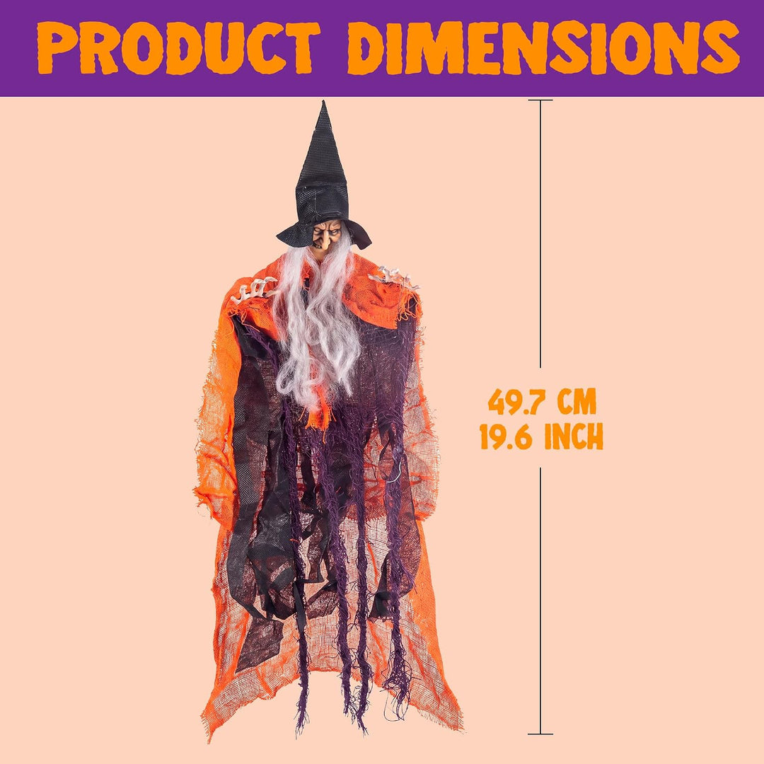 Halloween-Hexe zum Aufhängen, 49,8 cm, mehrfarbig, böse Hexe zur Dekoration an Halloween, Requisite,