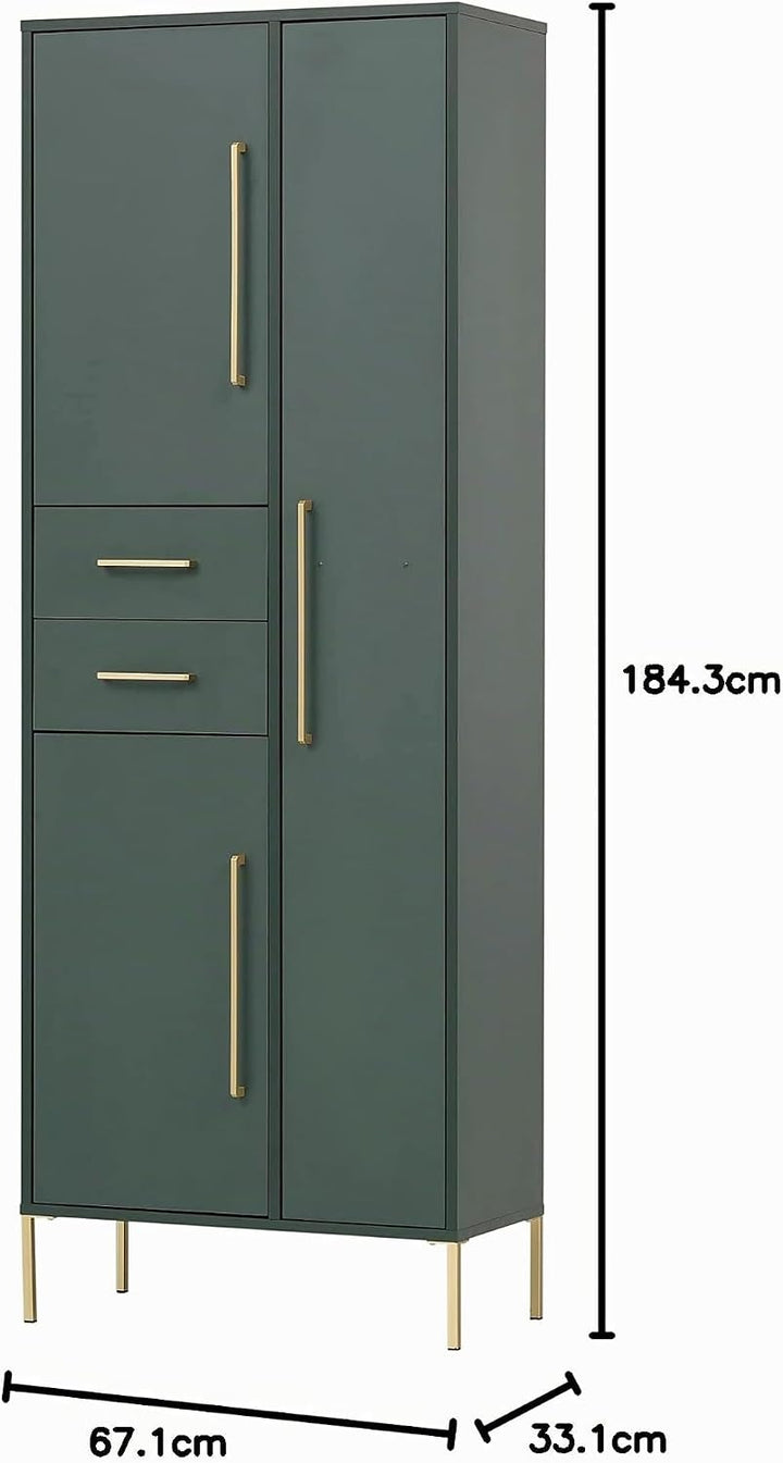 Schildmeyer Kent Hochschrank 701758, waldgrün/Gold, 67,1 x 33,1 x 184,3 cm Geschlossen Waldgrün / Go