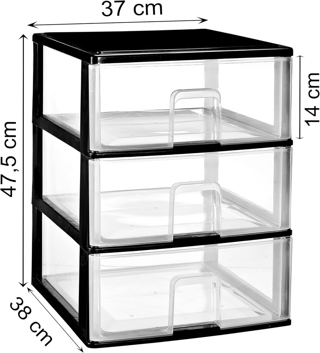 Hummelladen Schubladenbox mit 3 grossen Schubladen 38x37x47 cm - Weiss-transparent Kunststoff Drawer