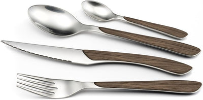Amefa ECLAT Besteck Set | NATURE dunkles Holz | Essbesteck 24-teilig für 6 Personen | Edelstahl rost