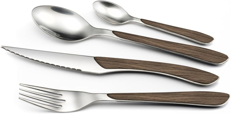 Amefa ECLAT Besteck Set | NATURE dunkles Holz | Essbesteck 24-teilig für 6 Personen | Edelstahl rost