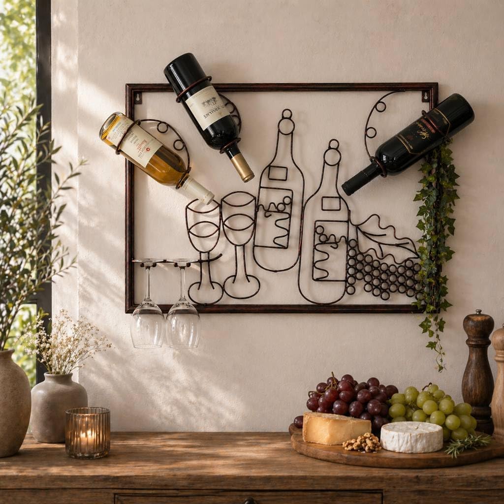 DanDiBo Weinregal mit Glashalter Wand Wandbild 091975 Flaschenständer Metall 64 cm Flaschenhalter Wa