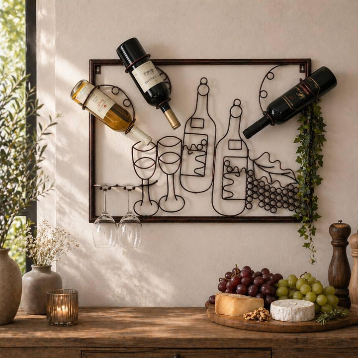 DanDiBo Weinregal mit Glashalter Wand Wandbild 091975 Flaschenständer Metall 64 cm Flaschenhalter Wa