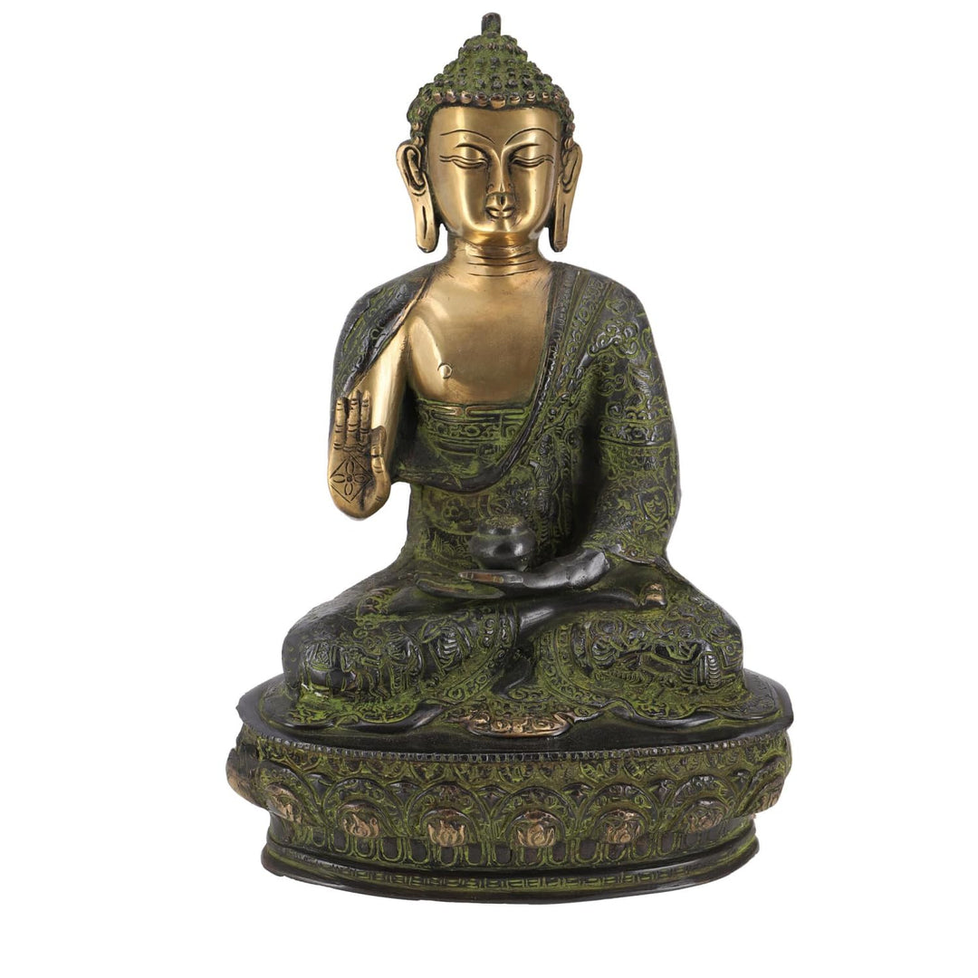 GURU SHOP Buddha Statue aus Messing Amoghasiddhi Buddha 32 cm - Modell 1, Grün, Buddhas, Modell 1