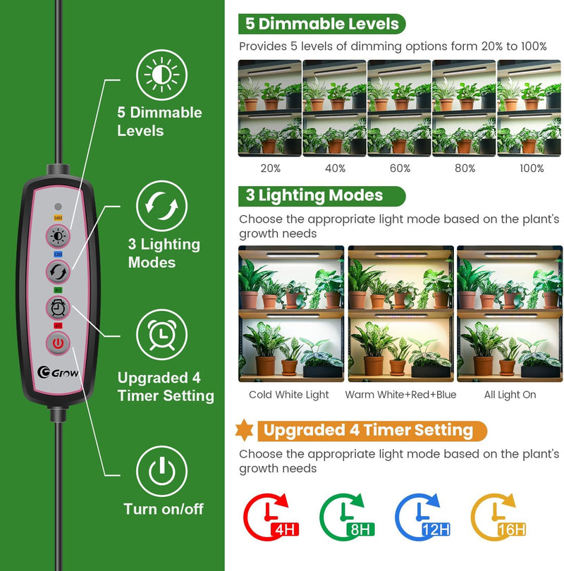 Wolezek Pflanzenlampe LED Vollspektrum, 210 LEDs Grow Light mit Auto Timer 4/8/12/16H, 2 Stück 35 cm