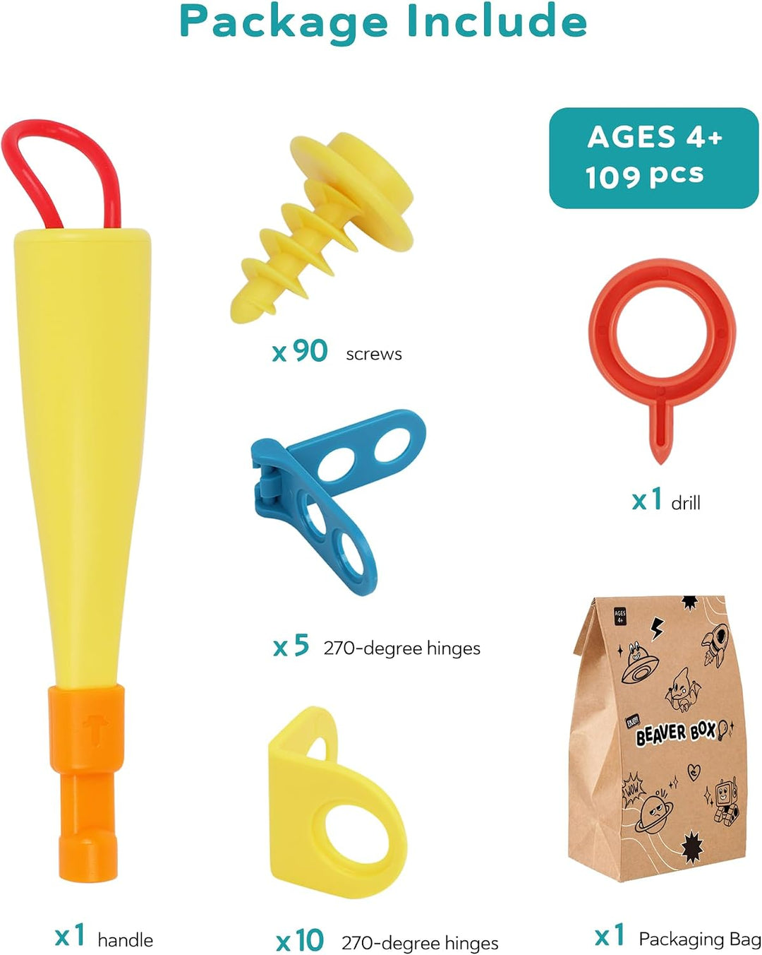 Karton-Baukasten mit Werkzeugen für Kinder 107PCS– 3D Bastelset mit Sicherheitsringen – Kreatives ST